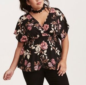 Torrid Black Floral Babydoll Surplice Top size 2